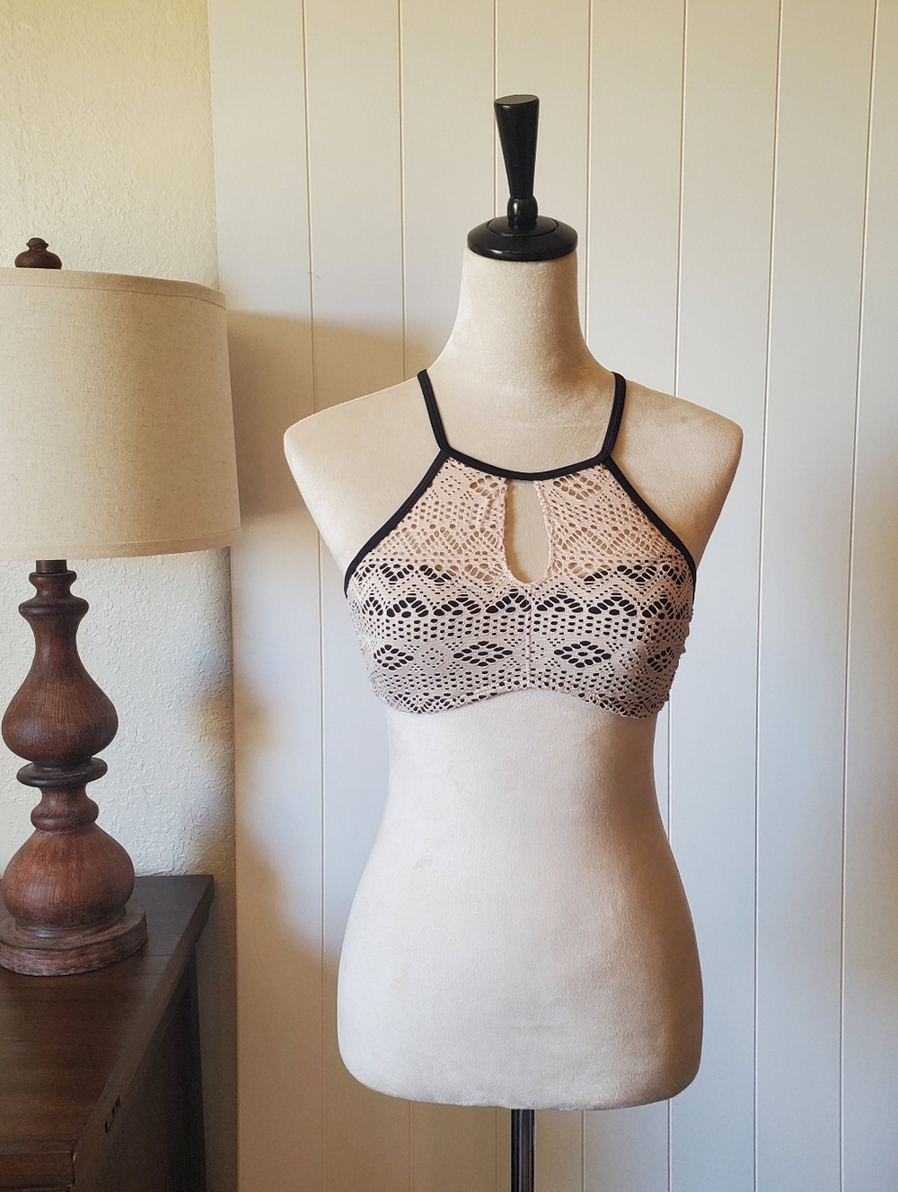 Lace Bikini Top with Black Trim